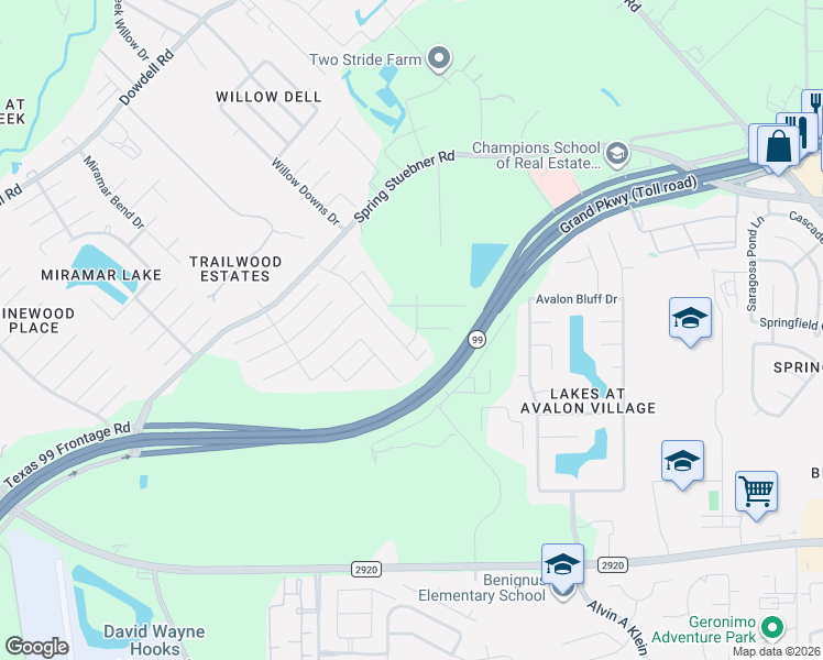 map of restaurants, bars, coffee shops, grocery stores, and more near 21330 Carleen Creek Trail in Spring