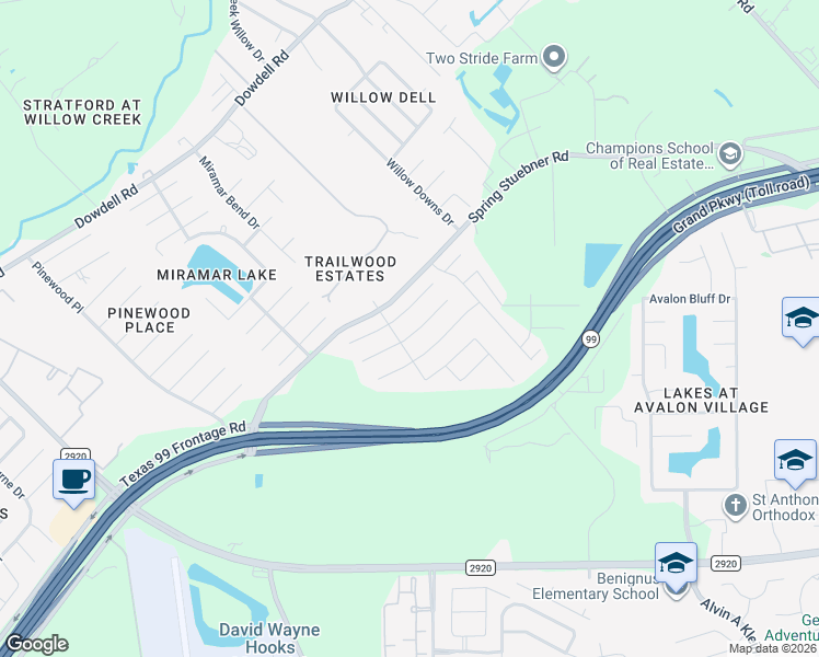 map of restaurants, bars, coffee shops, grocery stores, and more near 8218 Loetsch Ridge Way in Spring