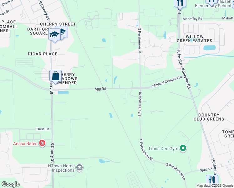 map of restaurants, bars, coffee shops, grocery stores, and more near 922 Agg Road in Tomball