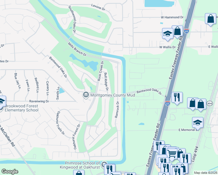 map of restaurants, bars, coffee shops, grocery stores, and more near 20993 Bull Ridge Circle in Porter