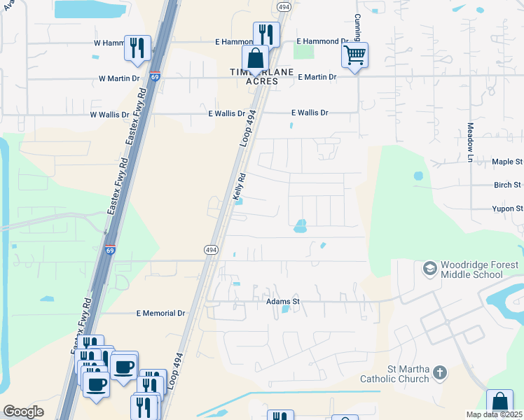 map of restaurants, bars, coffee shops, grocery stores, and more near 25167 Kelly Road in Porter