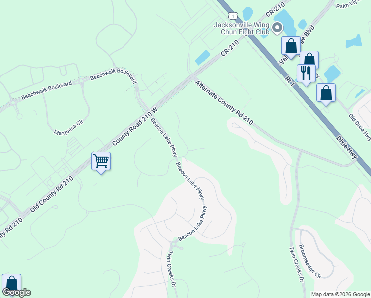 map of restaurants, bars, coffee shops, grocery stores, and more near 107 Fresnel Lane in St. Augustine
