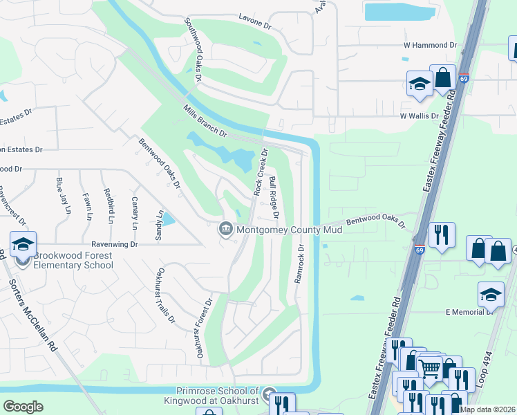 map of restaurants, bars, coffee shops, grocery stores, and more near 20938 Sweetwood Circle in Porter