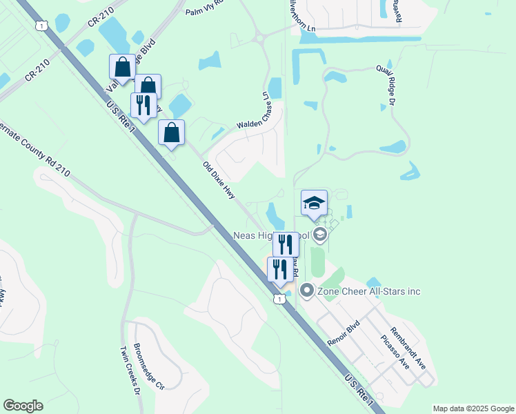 map of restaurants, bars, coffee shops, grocery stores, and more near 220 Nettles Lane in Ponte Vedra Beach