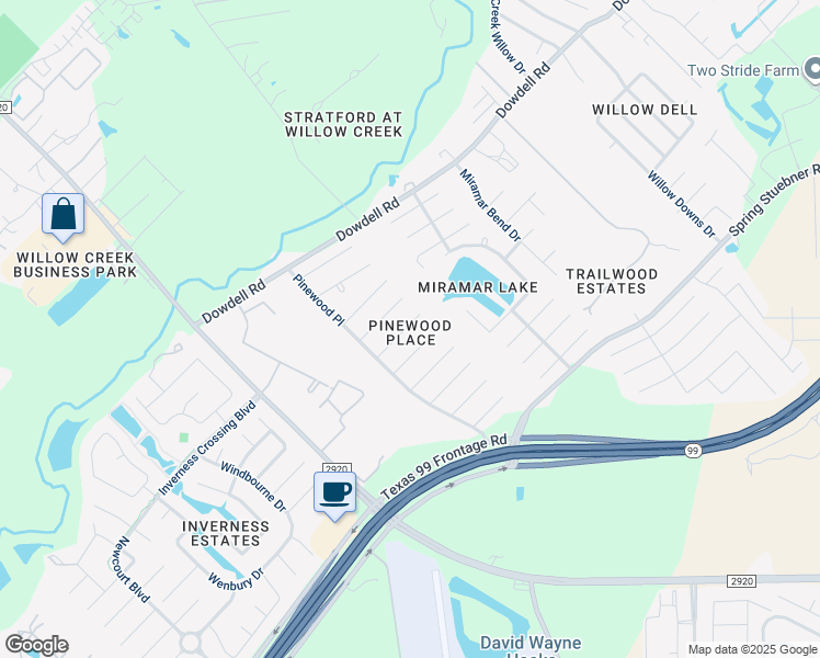map of restaurants, bars, coffee shops, grocery stores, and more near 9531 Dowdell Road in Tomball