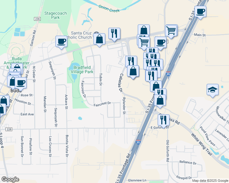 map of restaurants, bars, coffee shops, grocery stores, and more near 1480 Cabelas Drive in Austin