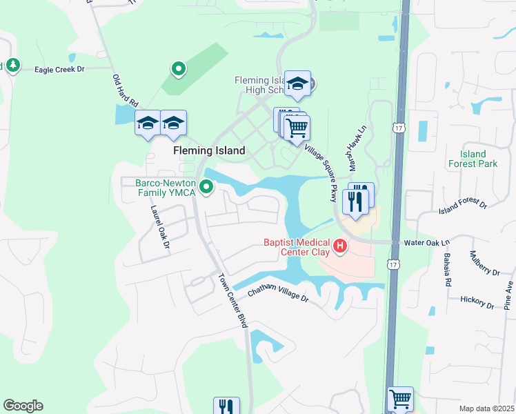 map of restaurants, bars, coffee shops, grocery stores, and more near 1500 Calming Water Drive in Fleming Island