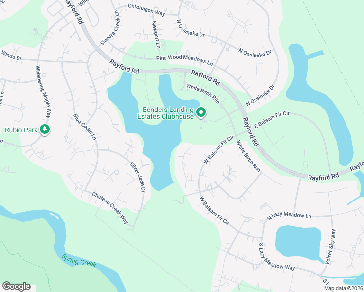 map of restaurants, bars, coffee shops, grocery stores, and more near 5406 Balsam Fir Court in Spring