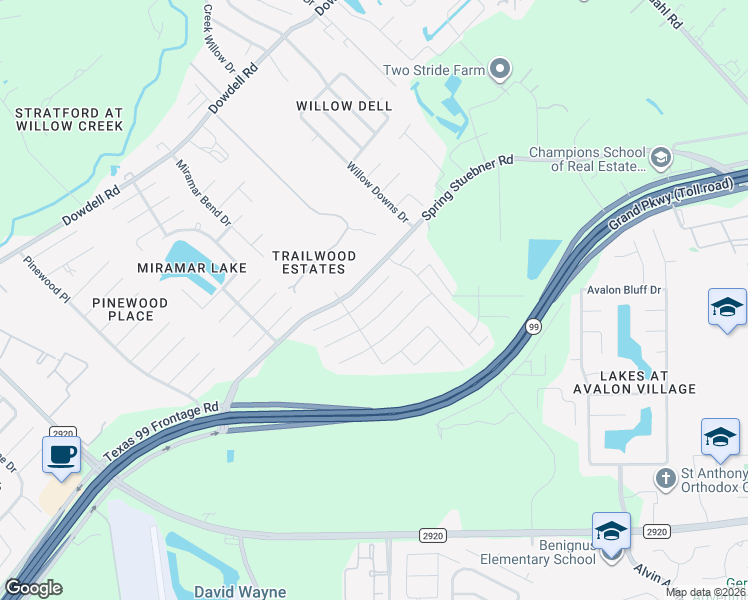 map of restaurants, bars, coffee shops, grocery stores, and more near 8122 Rudy Brook Way in Spring