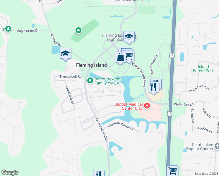 map of restaurants, bars, coffee shops, grocery stores, and more near 3602 Calming Water Drive in Fleming Island
