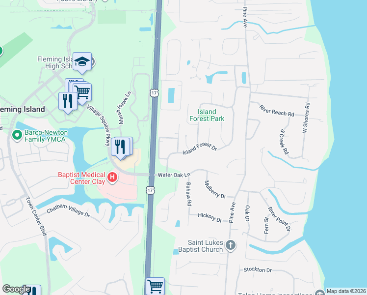 map of restaurants, bars, coffee shops, grocery stores, and more near 6233 Bahama Court in Orange Park