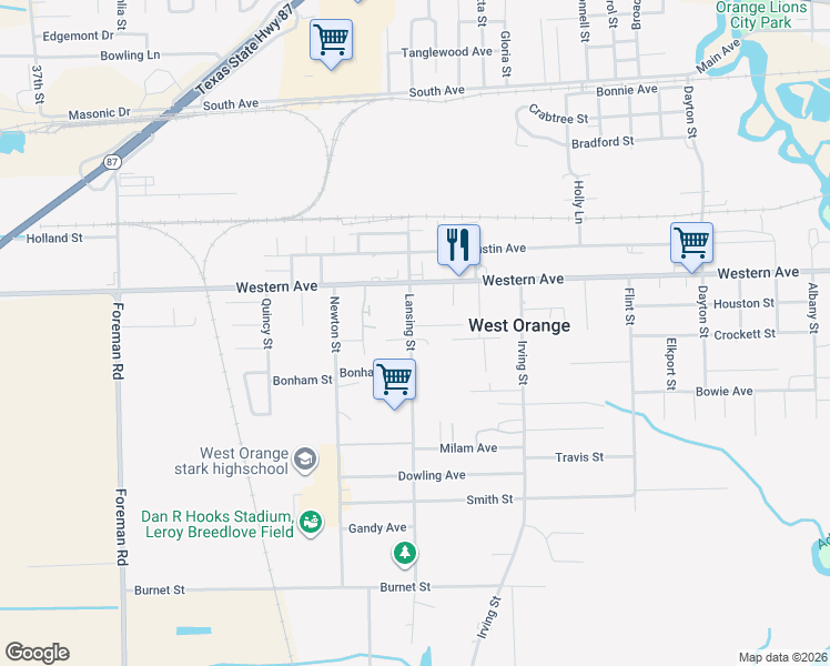 map of restaurants, bars, coffee shops, grocery stores, and more near 803 Lansing Street in West Orange