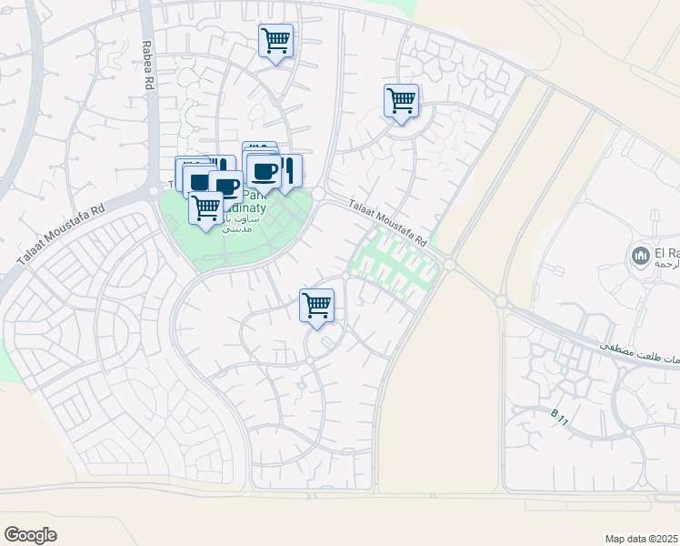 map of restaurants, bars, coffee shops, grocery stores, and more near in Second New Cairo