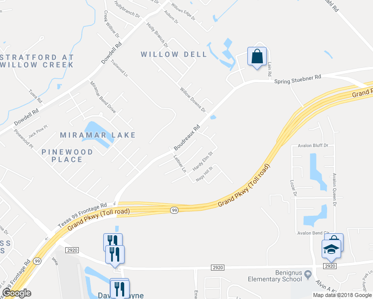 map of restaurants, bars, coffee shops, grocery stores, and more near 8107 Rudy Brook Way in Spring