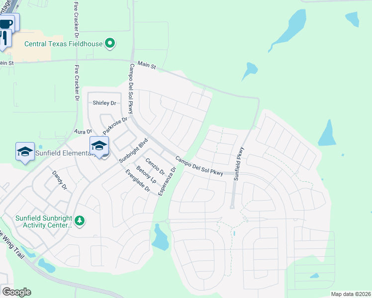 map of restaurants, bars, coffee shops, grocery stores, and more near 452 Eves Necklace Drive in Buda