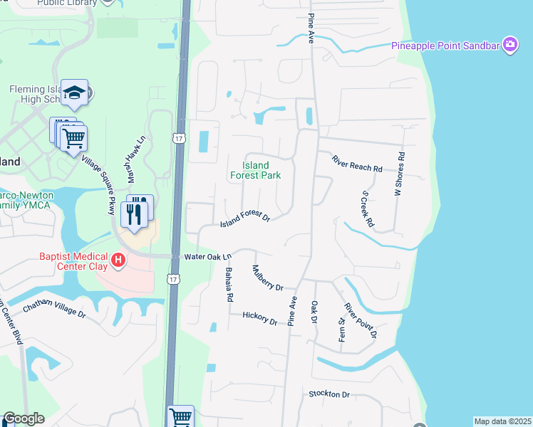 map of restaurants, bars, coffee shops, grocery stores, and more near 6240 Island Forest Drive in Orange Park