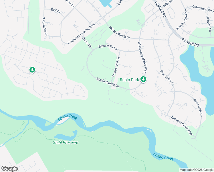 map of restaurants, bars, coffee shops, grocery stores, and more near 4134 Maple Rapids Lane in Spring