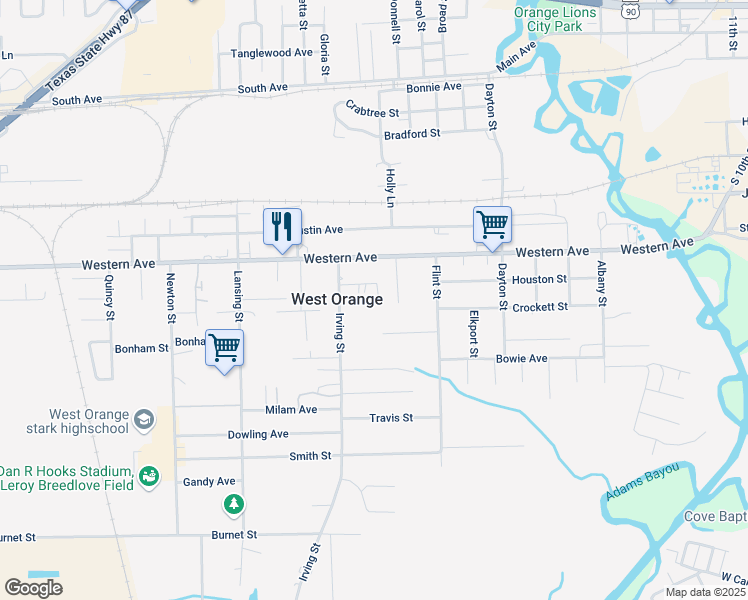 map of restaurants, bars, coffee shops, grocery stores, and more near 800 Galveston Street in West Orange