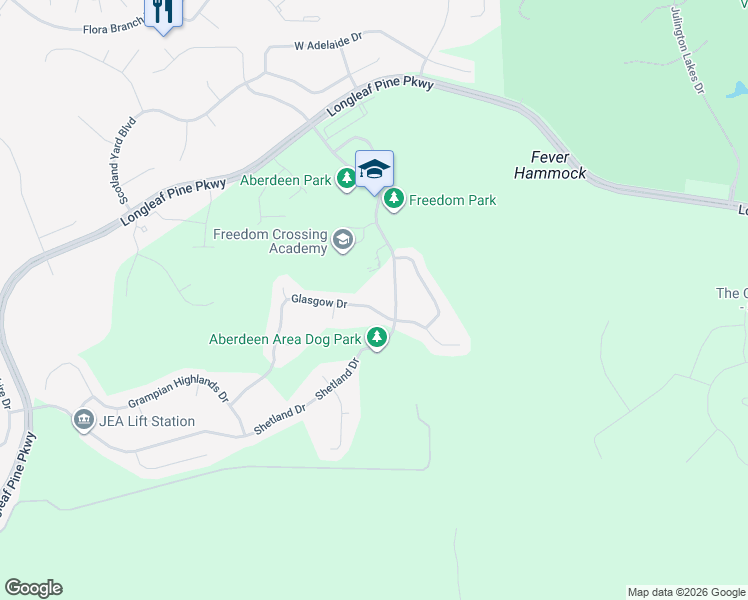 map of restaurants, bars, coffee shops, grocery stores, and more near 1167 Shetland Drive in Saint Johns