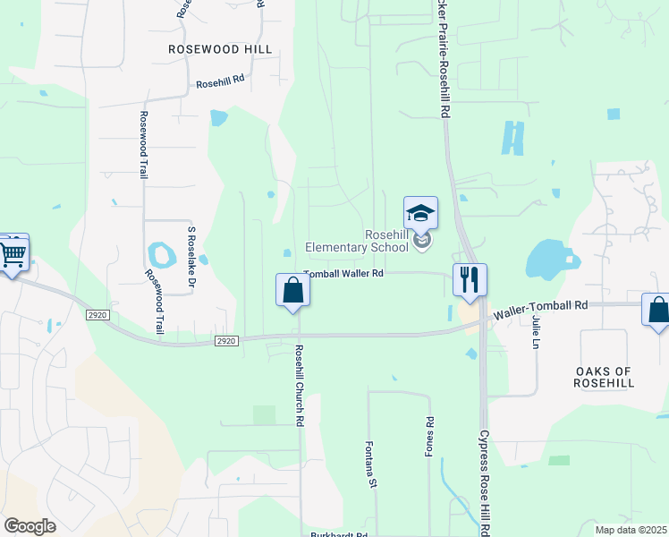 map of restaurants, bars, coffee shops, grocery stores, and more near 18402-18412 Tomball Waller Road in Tomball