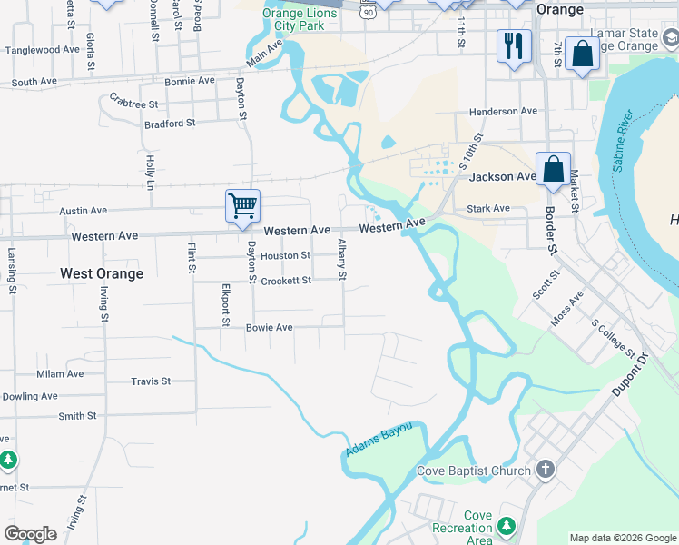 map of restaurants, bars, coffee shops, grocery stores, and more near 1700 Crockett Street in West Orange