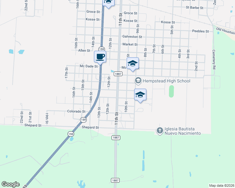map of restaurants, bars, coffee shops, grocery stores, and more near 2331 11th Street in Hempstead