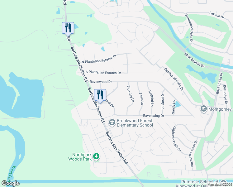 map of restaurants, bars, coffee shops, grocery stores, and more near 25249 Ravenglen Drive in Porter