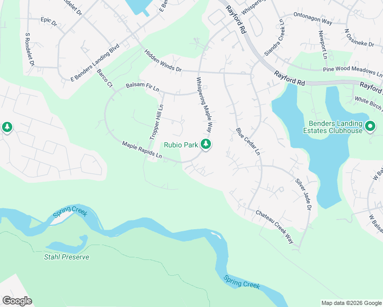 map of restaurants, bars, coffee shops, grocery stores, and more near 27303 Whispering Maple Way in Spring