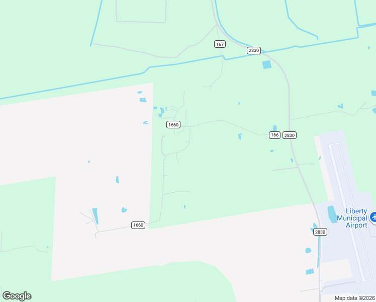 map of restaurants, bars, coffee shops, grocery stores, and more near 157 County Road 1660 in Liberty