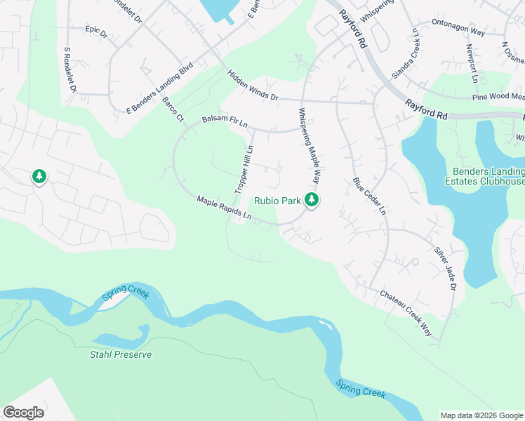 map of restaurants, bars, coffee shops, grocery stores, and more near 4211 Maple Rapids Lane in Spring