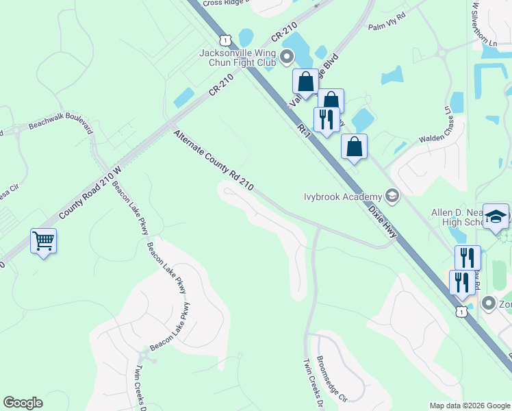 map of restaurants, bars, coffee shops, grocery stores, and more near 300 Sweet Oak Way in St. Augustine