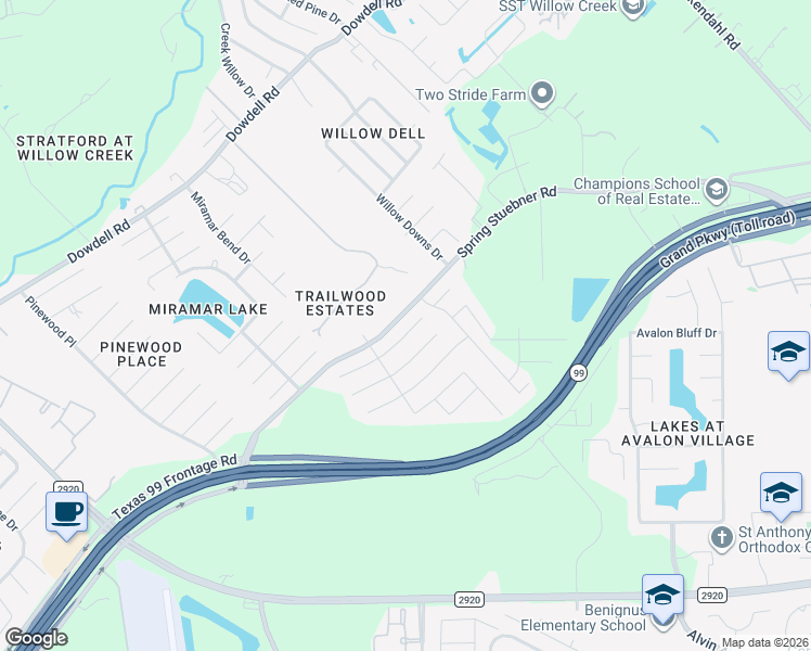 map of restaurants, bars, coffee shops, grocery stores, and more near 8122 Rudy Brook Way in Spring