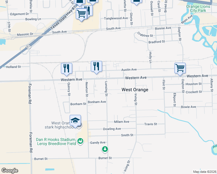 map of restaurants, bars, coffee shops, grocery stores, and more near 803 Lansing Street in West Orange