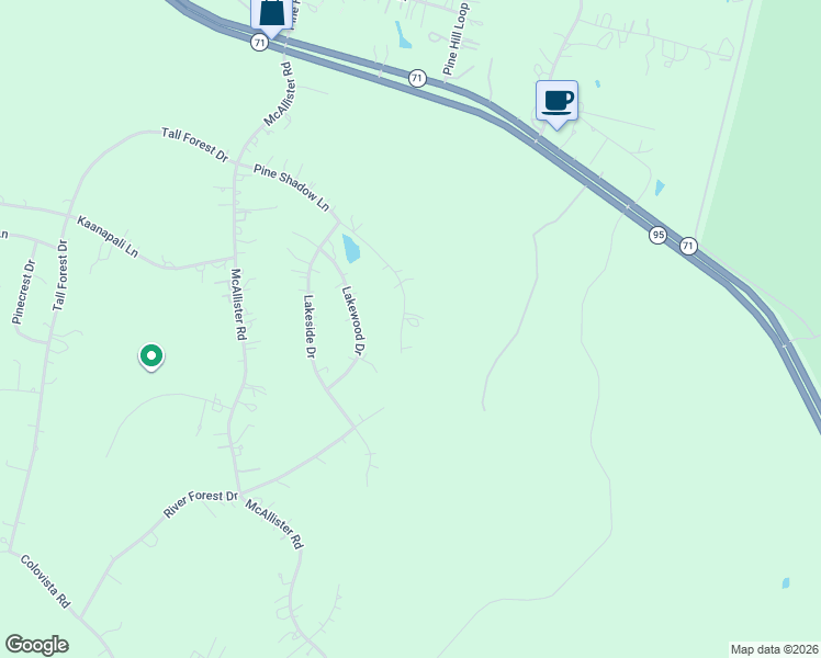 map of restaurants, bars, coffee shops, grocery stores, and more near 222 Pine Shadow Lane in Bastrop
