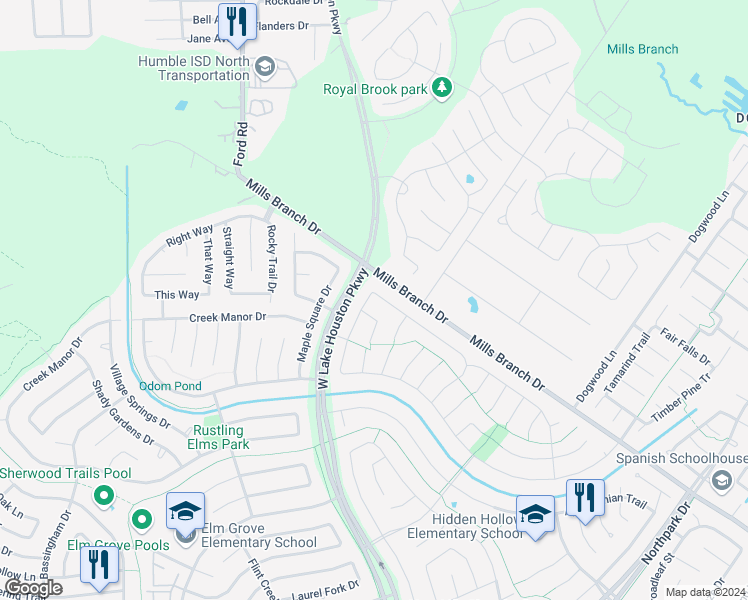 map of restaurants, bars, coffee shops, grocery stores, and more near 3206 Kings Mountain Drive in Houston