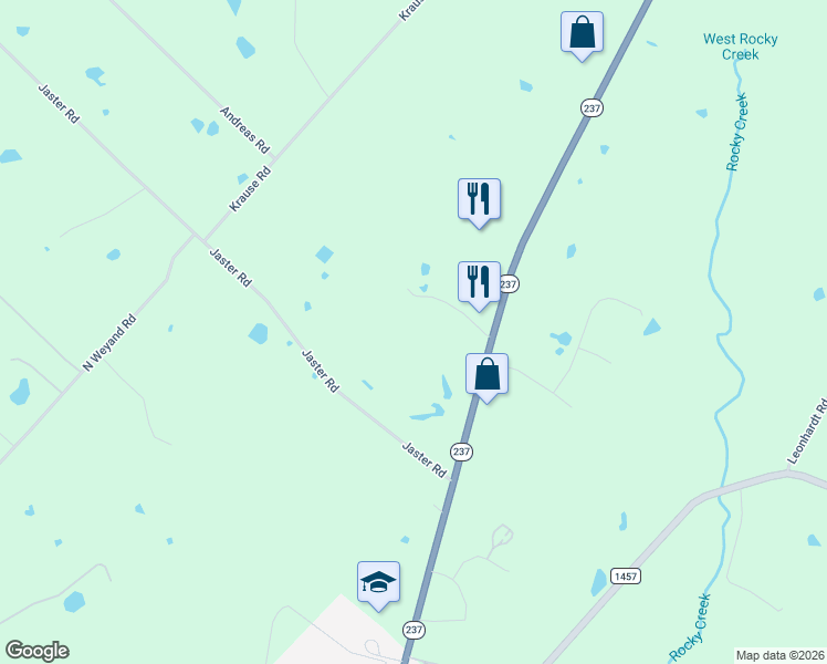 map of restaurants, bars, coffee shops, grocery stores, and more near 1338 Texas 237 in Round Top