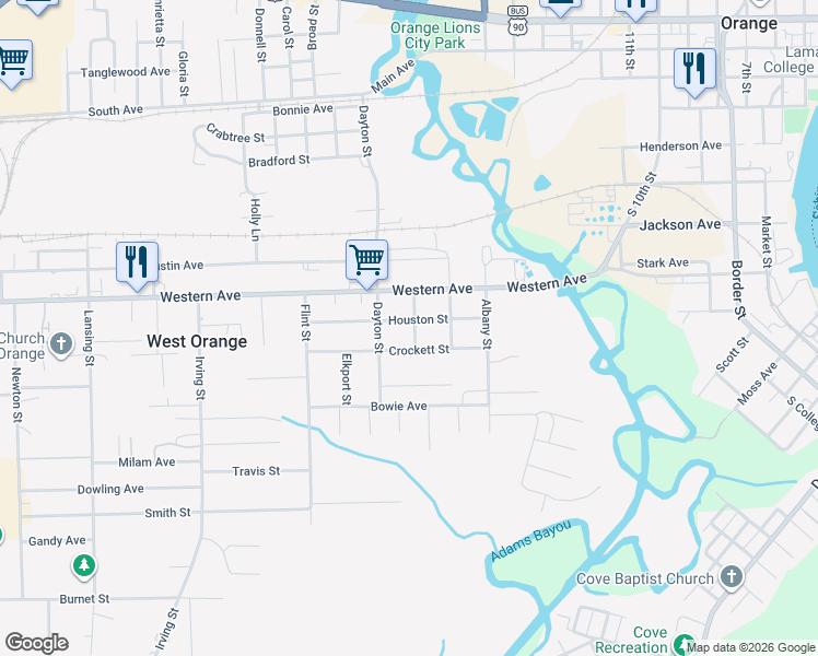 map of restaurants, bars, coffee shops, grocery stores, and more near 1907 Houston St in West Orange