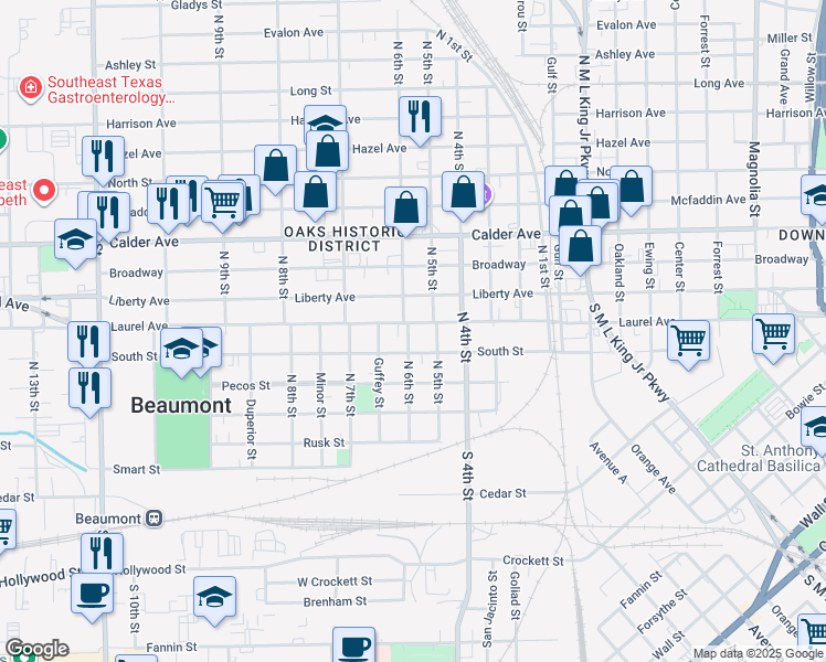 map of restaurants, bars, coffee shops, grocery stores, and more near 2197 Laurel Avenue in Beaumont