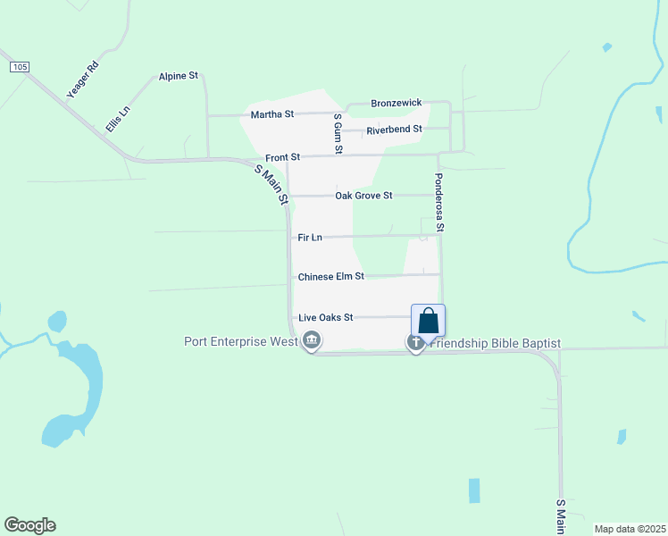 map of restaurants, bars, coffee shops, grocery stores, and more near 225 Chinese Elm Street in Vidor