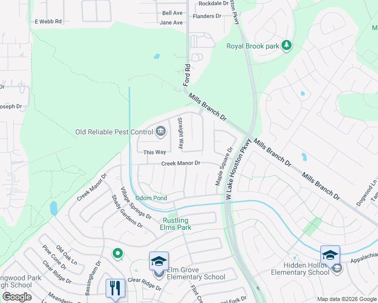 map of restaurants, bars, coffee shops, grocery stores, and more near 3314 Any Way in Houston