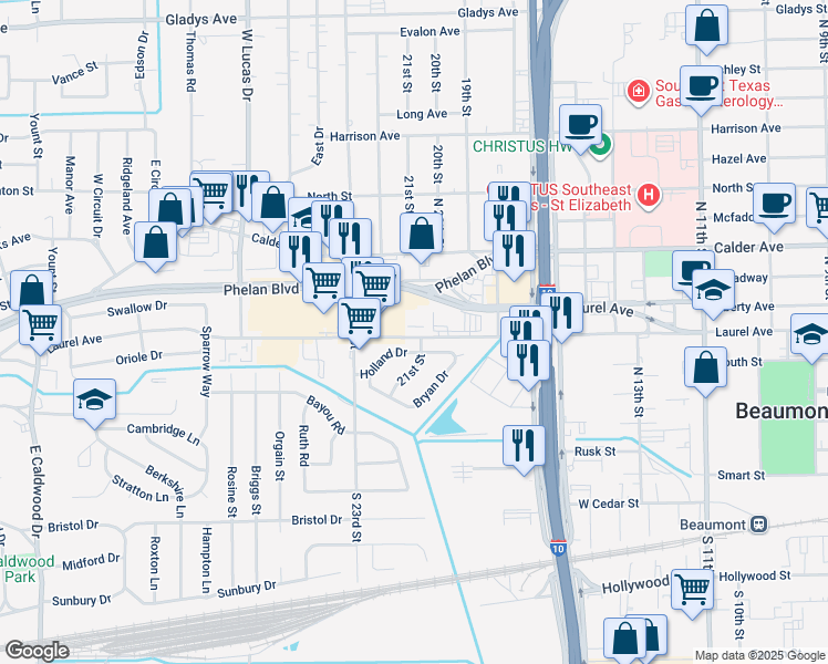 map of restaurants, bars, coffee shops, grocery stores, and more near 3743-3781 Laurel Avenue in Beaumont
