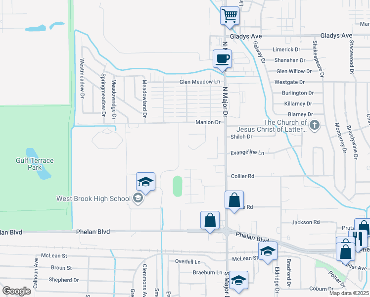 map of restaurants, bars, coffee shops, grocery stores, and more near 8785 Lafayette Lane in Beaumont