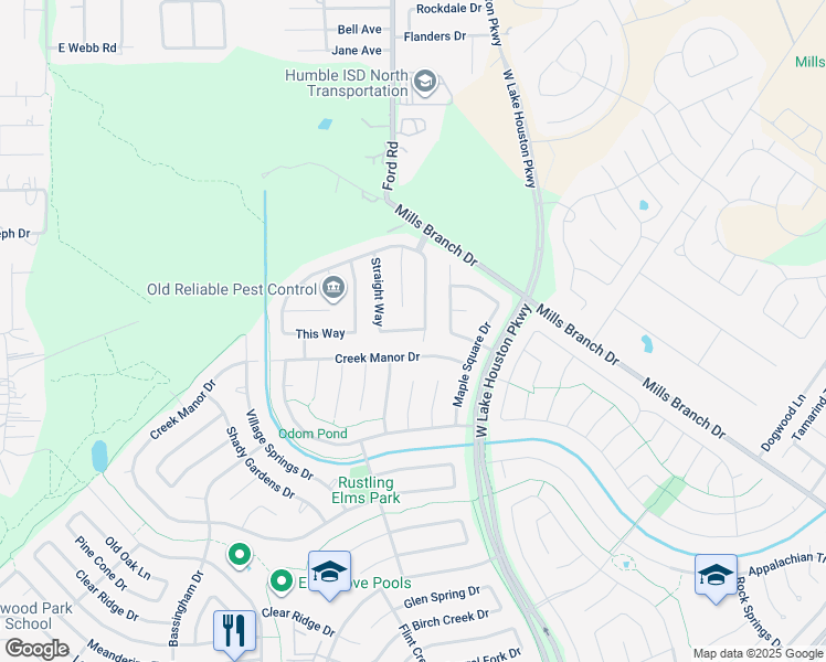 map of restaurants, bars, coffee shops, grocery stores, and more near 3422 Any Way in Houston