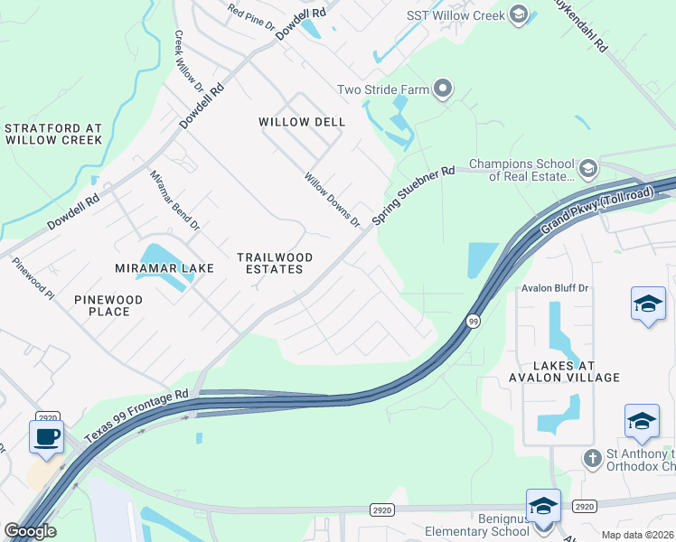 map of restaurants, bars, coffee shops, grocery stores, and more near 8122 Rudy Brook Way in Spring