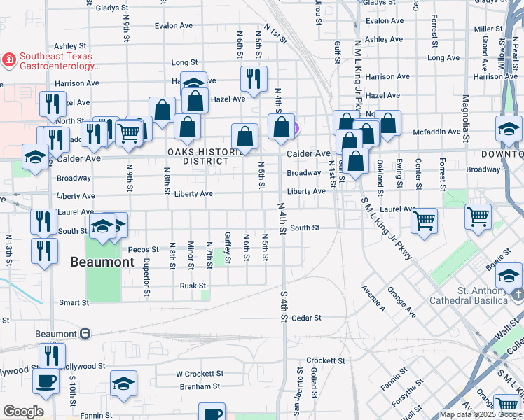 map of restaurants, bars, coffee shops, grocery stores, and more near 2197 Laurel Avenue in Beaumont