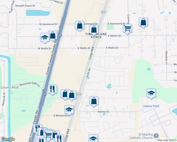 map of restaurants, bars, coffee shops, grocery stores, and more near 25167 Kelly Road in Porter