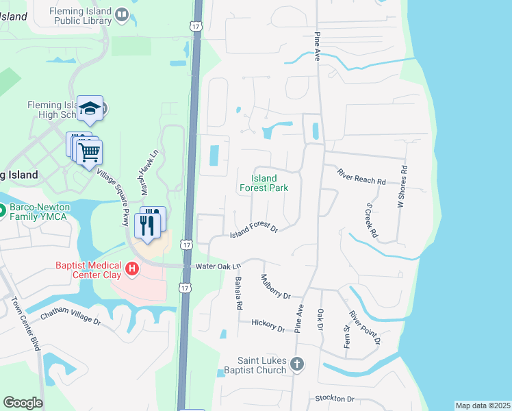 map of restaurants, bars, coffee shops, grocery stores, and more near 6235 Bermuda Drive in Fleming Island