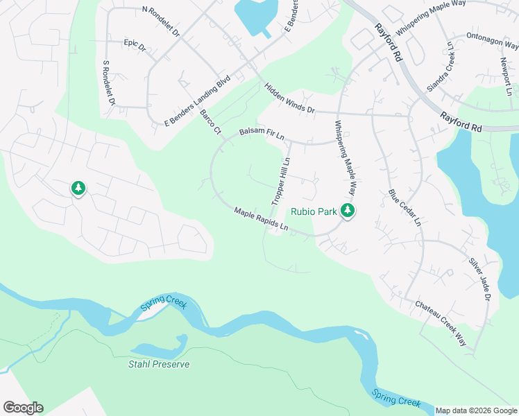 map of restaurants, bars, coffee shops, grocery stores, and more near 4134 Maple Rapids Lane in Spring
