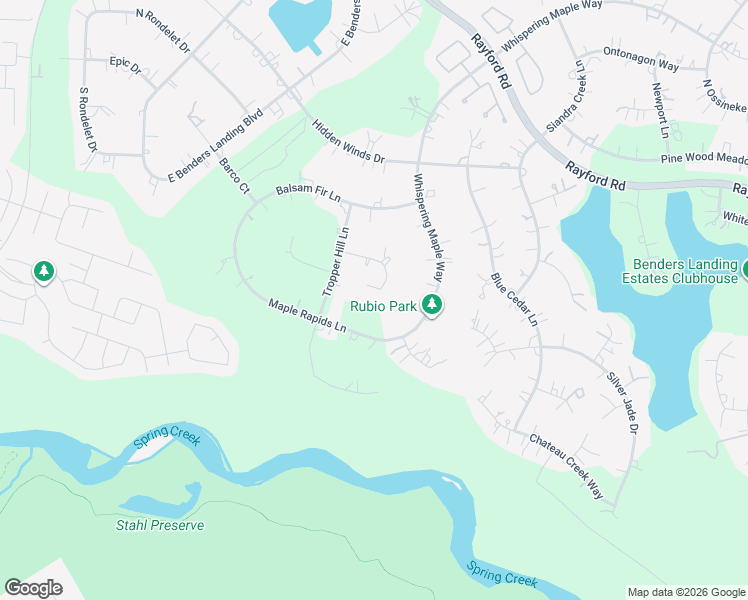 map of restaurants, bars, coffee shops, grocery stores, and more near 4211 Maple Rapids Lane in Spring