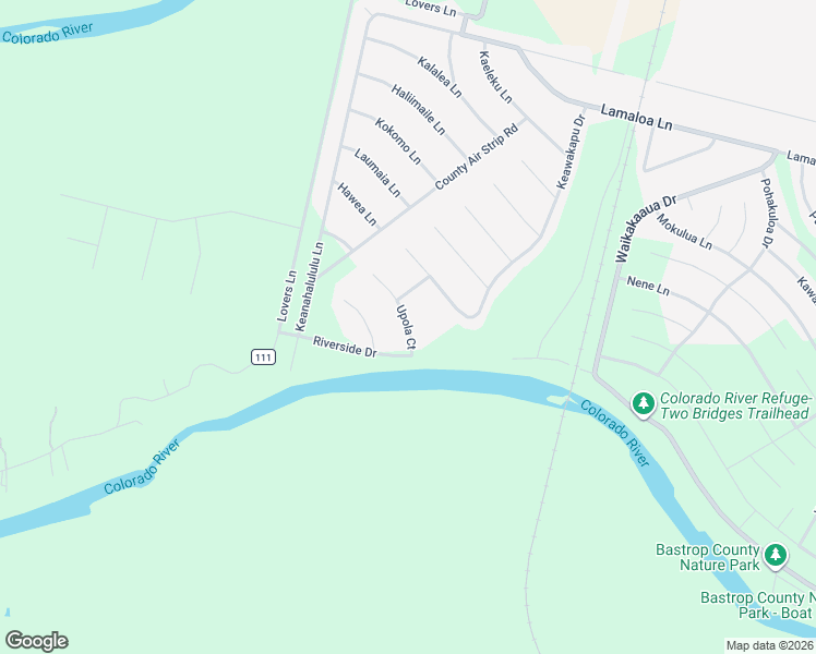 map of restaurants, bars, coffee shops, grocery stores, and more near 105 Upola Court in Bastrop